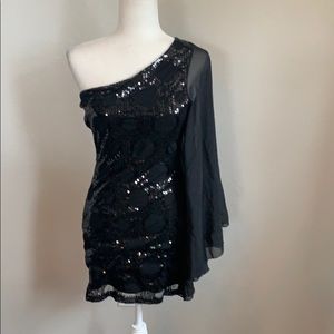 Black Sequin Dress One Shoulder